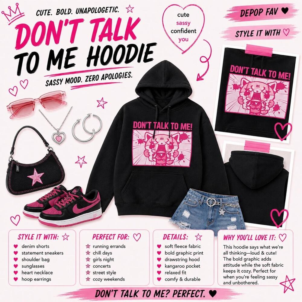 Black hoodie with pink graphic